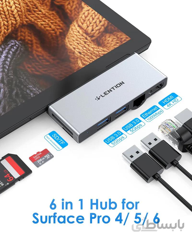 هاب 6 پورت LENTION USB A + MINI DISPLAY سری LUXURY مدلCS32