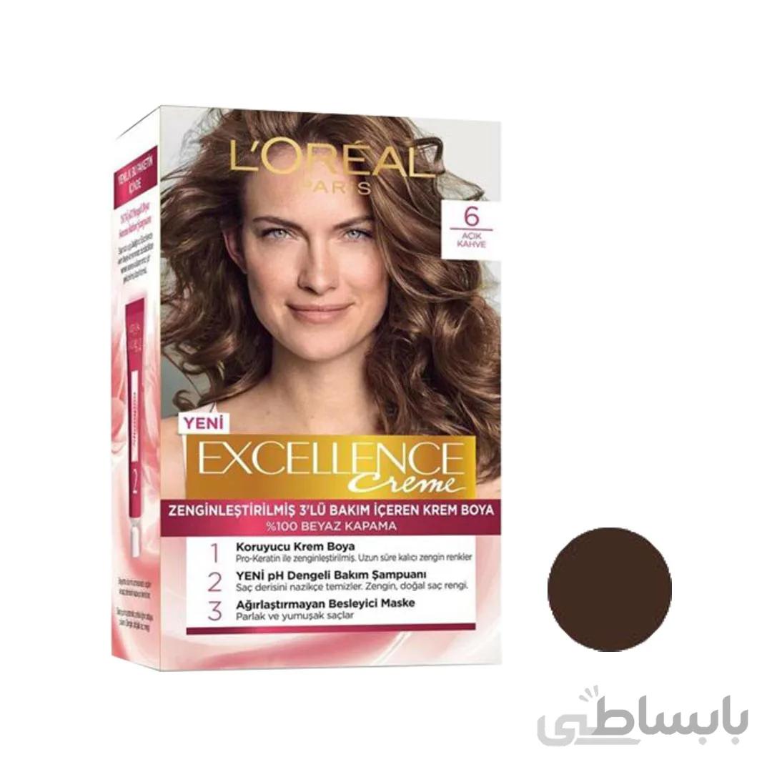 رنگ مو لورال شماره 6 L Oreal Excellence 6 Natural Light Brown Permanent Hair Dye