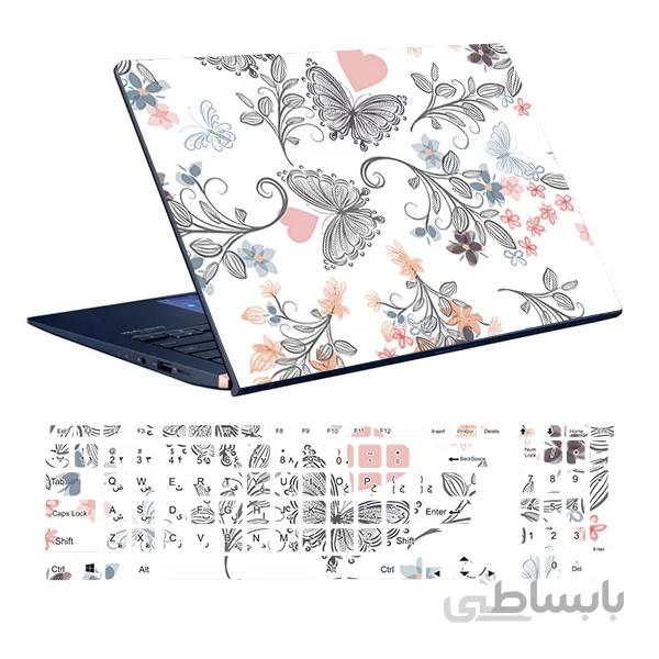 اسکین لپ تاپ طرح Flower کد ۰۸ به همراه استیکر کیبورد