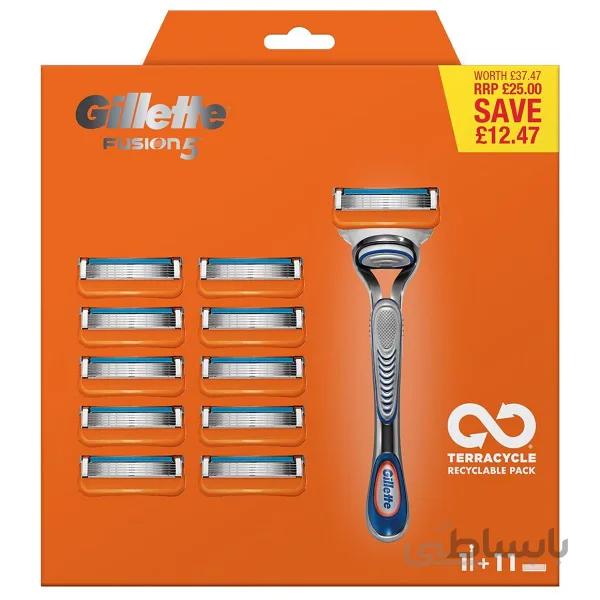 پک اصلاح ژیلت فیوژن پنج مدل Gillette Fusion 5 | یک دسته + ۱۱ سری ژیلت ا Gillette Fusion 5 Men's - 11 Razor Blades - 1 pack with 1 Handle