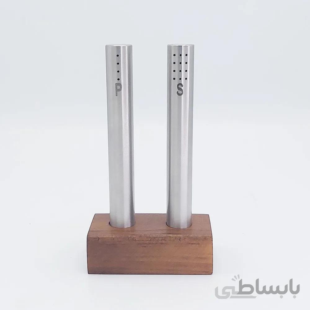نمکدان استیل میله ای با پایه چوبی رومنس کد 1048