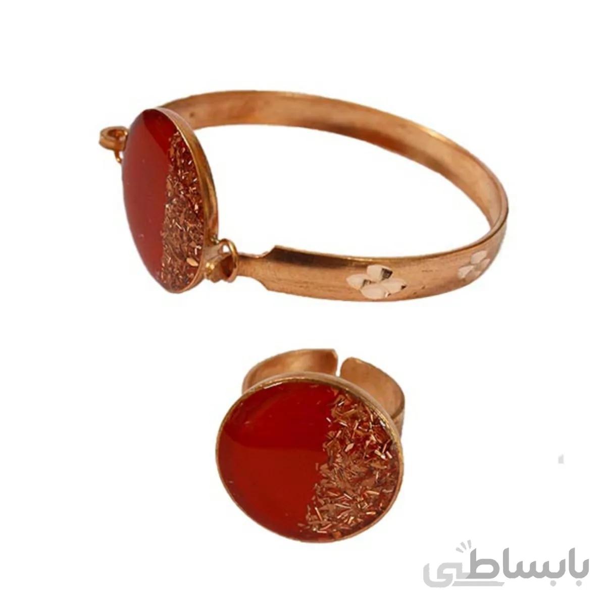 نیم ست دستبند و انگشتر دو اکلیلی قرمز کد JW251-2