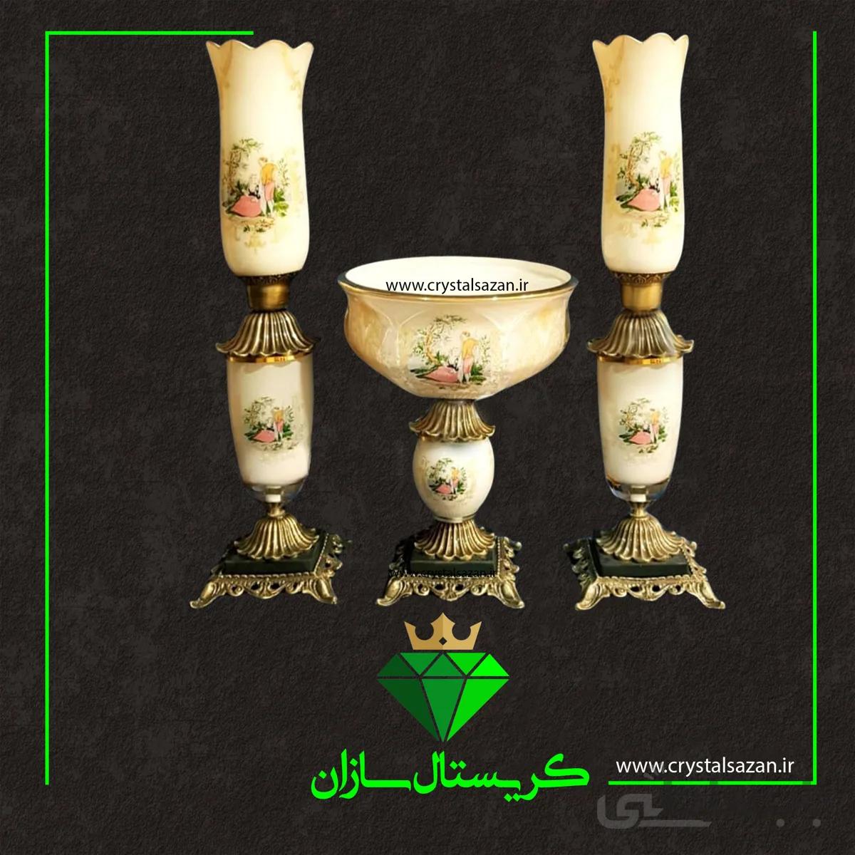 سه تیکه میوه خوری و شمعدان کد CS1064 کریستال سازان