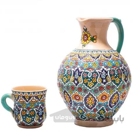 پارچ دسته دار با دو عدد لیوان مینا کاری