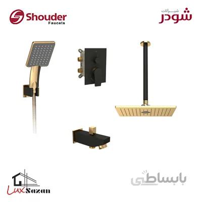 شیر توکار حمام شودر مدل رومر مشکی طلایی (سردوش برنجی) تیپ 4