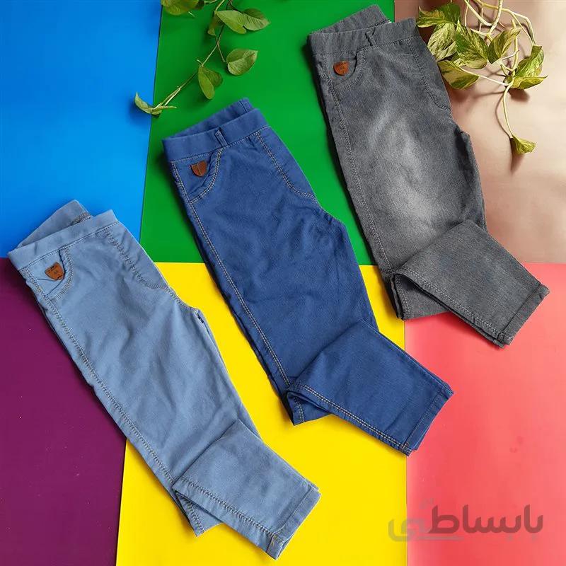 شلوار نیل طرح لی زنانه کمرکش قد 90 سایز بزرگ 42 تا 52 رنگ زغالی، آبی و آبی یخی کد 299
