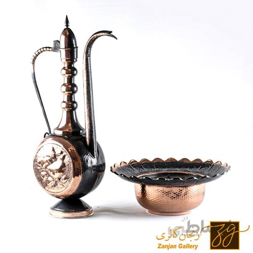 افتابه لگن مسی قلم زنی سیاه قلم