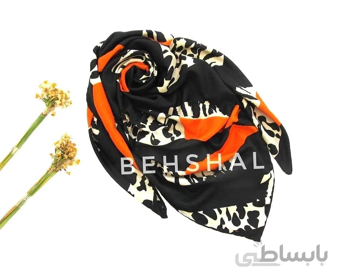 روسری نخی پلنگی رنگ مشکی نارنجی