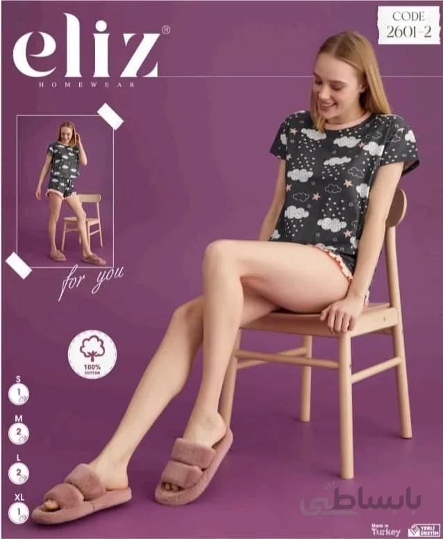 ست تیشرت و شورتک راحتی زنانه 2-2601 ترک | الیز | Eliz