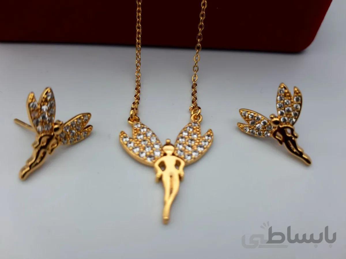 نیم ست طلایی فرشته نگین کاری برنج