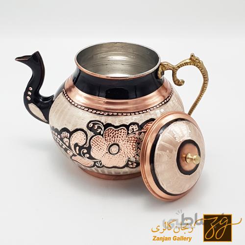کتری مسی نقره کوب طرح ترک
