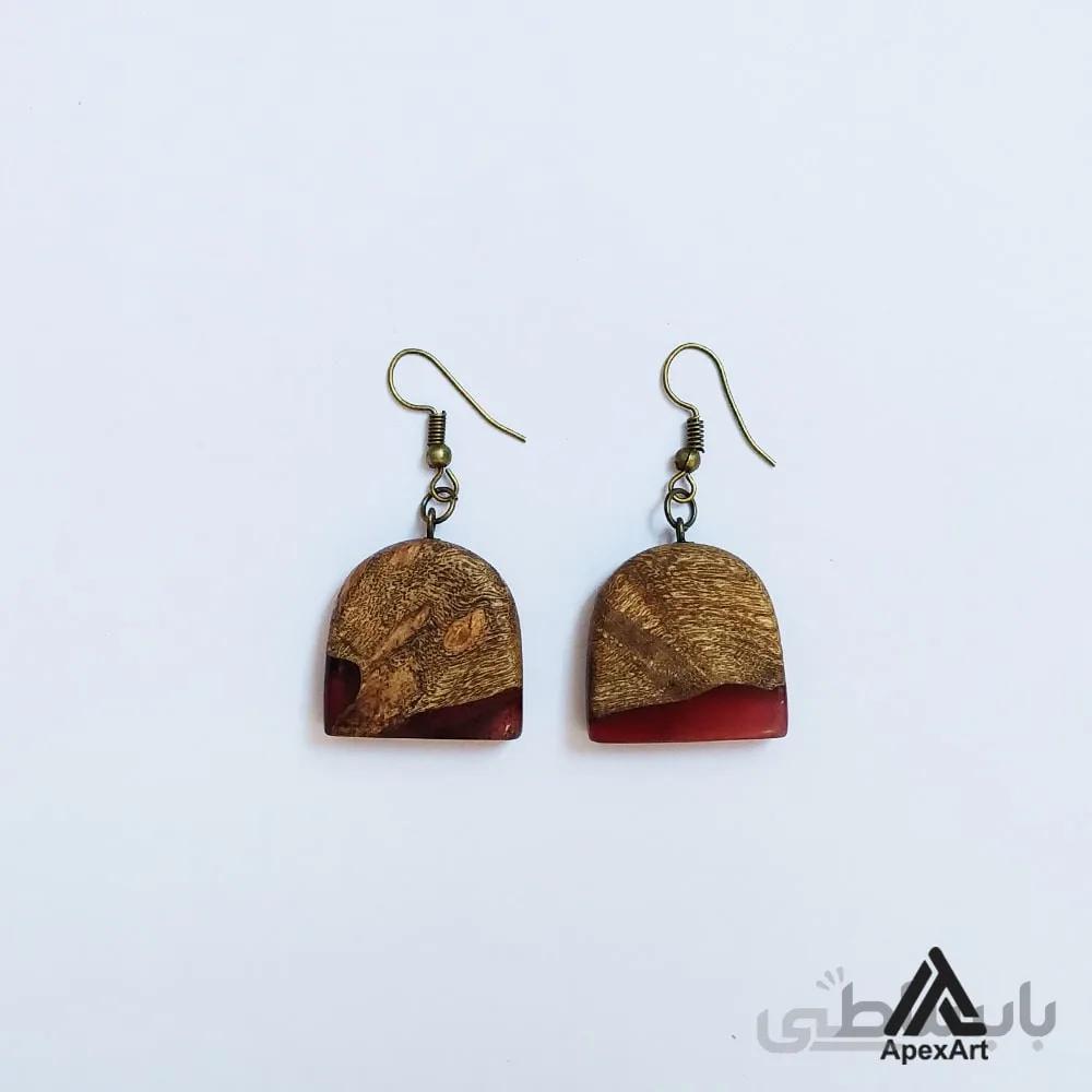 گوشواره چوب و رزین طرح ثمین