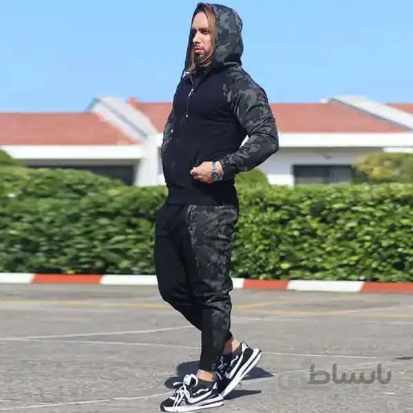 ست مردانه کد 224 هودی و شلوار طرح چیریکی جنس دورس رنگ مشکی ا Men's set, code 224, hoodie and pants, chirpy design, made of black Dors