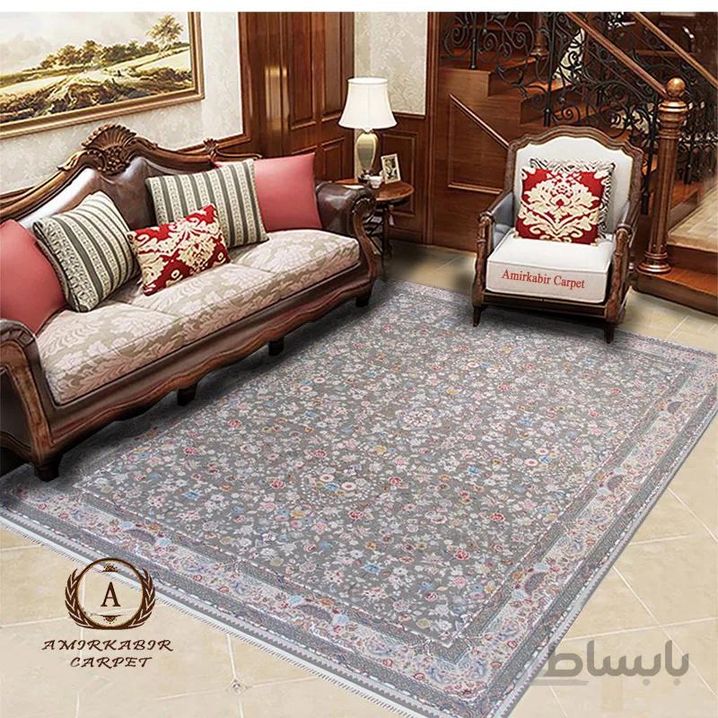 فرش کیمیا سعادت نقره ای برجسته 1200 شانه 3600 تراکم