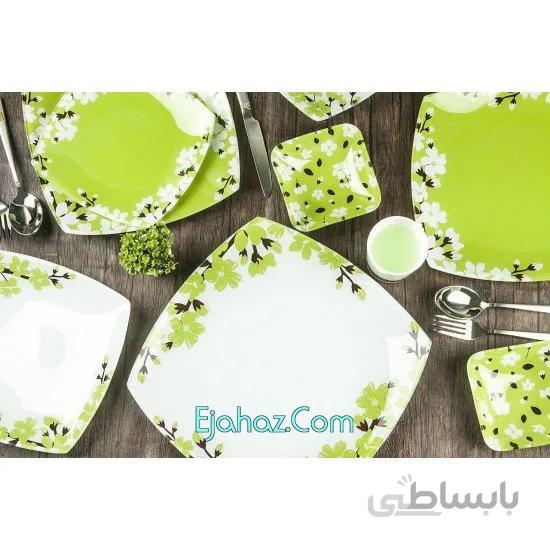 سرویس غذاخوری 25 پارچه ظروف شیشه ای طرح آتنا سبز آرکوفام
