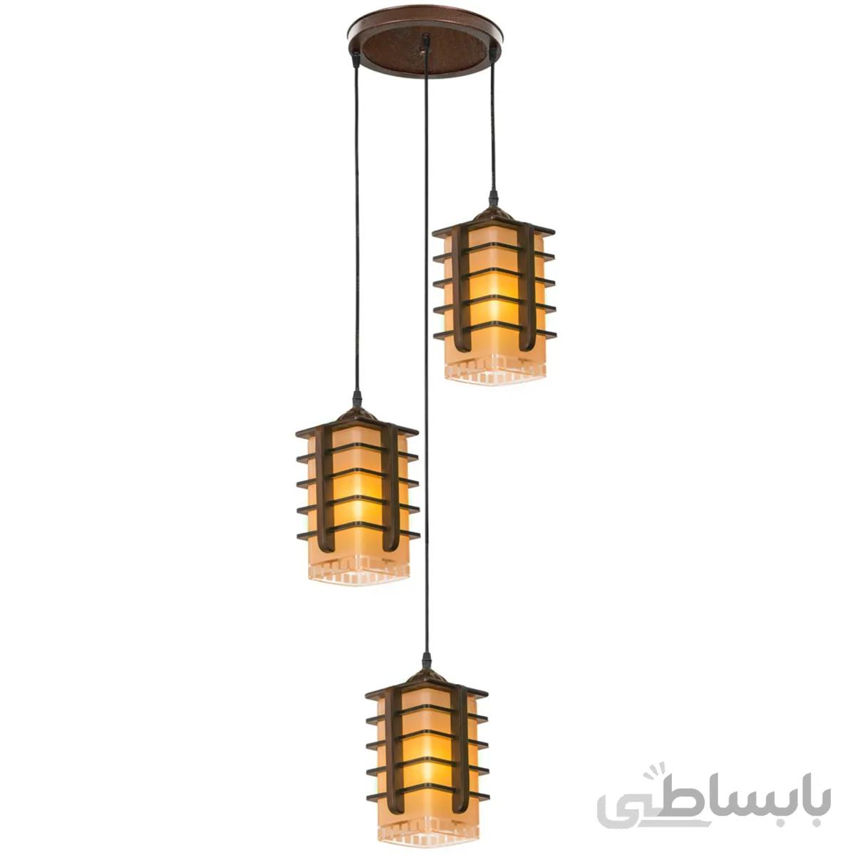 چراغ آويز دارکار مدل منچستر 3 شعله کد 121