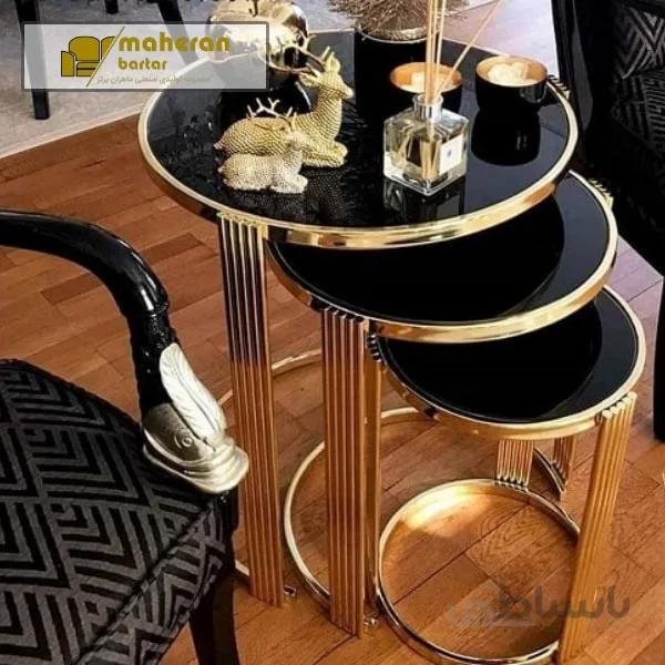 میز عسلی استیل سه تیکه مدل شادین shadin