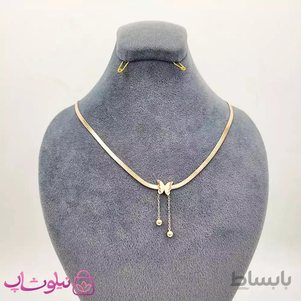 گردنبند زنانه پروانه با زنجیر ماری کد 3664 1