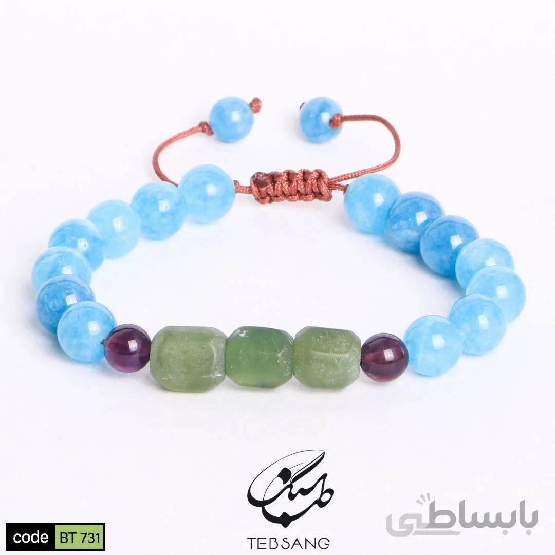 دستبند سنگ یشم-آمیتیست-آکوامارین کد BT-731