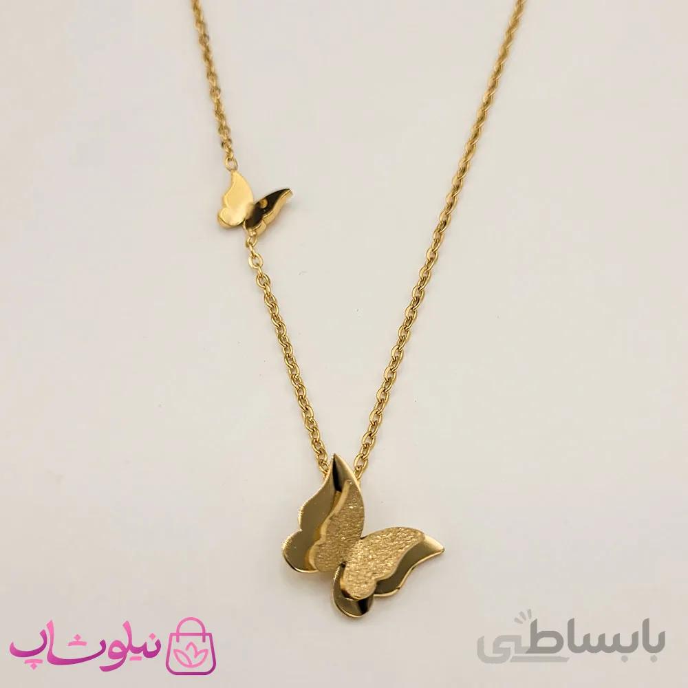 گردنبند زنانه طرح پروانه رزگلد کد 3664