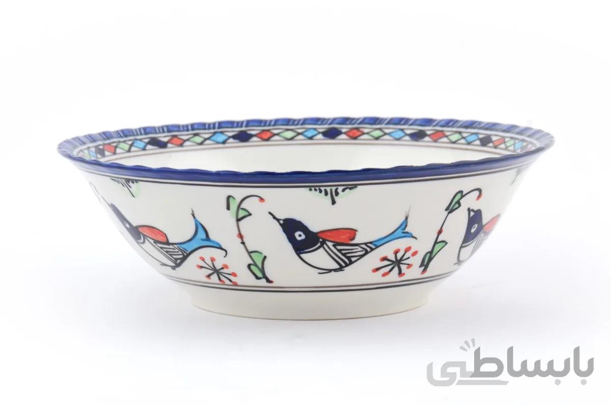کاسه سالاد خوری چینی میبد مروارید طرح مرغی رنگی