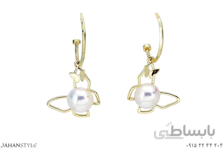 گوشواره پایه نقره دخترانه طرح پروانه مرواریدی