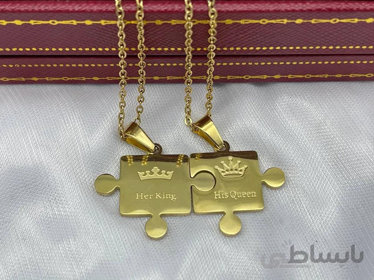 گردنبند دوتکه طرح پازل کینگ و کویین