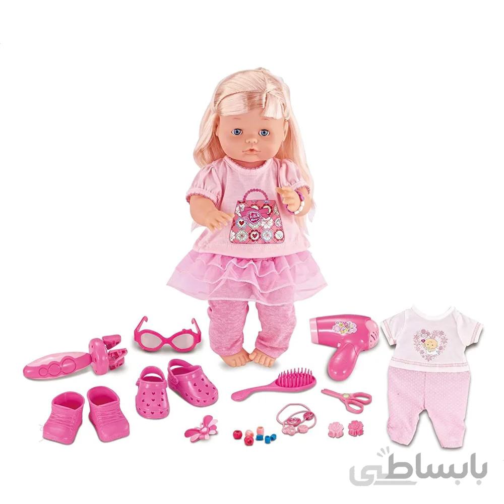 ست اسباب بازی عروسک وارم بیبی موزیکال پرتی هیر صورتی مدل Warm Baby Pretty Hair Doll Set - Pink