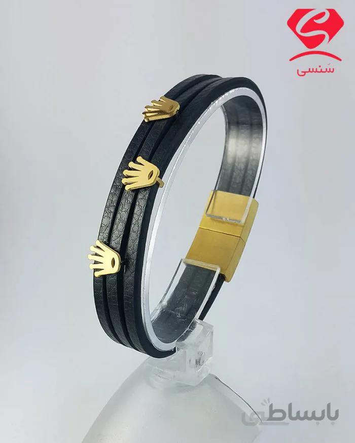 دستبند چرم و استیل کد025