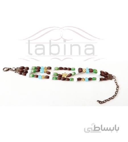 دستبند چوبی زنجیری 3 رشته ای لبینا کد sn1142