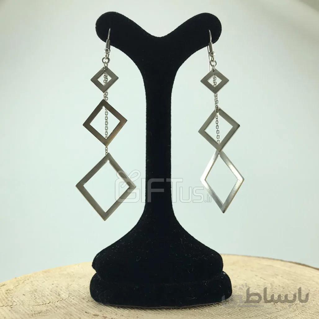 گوشواره نقره مربع سه تایی