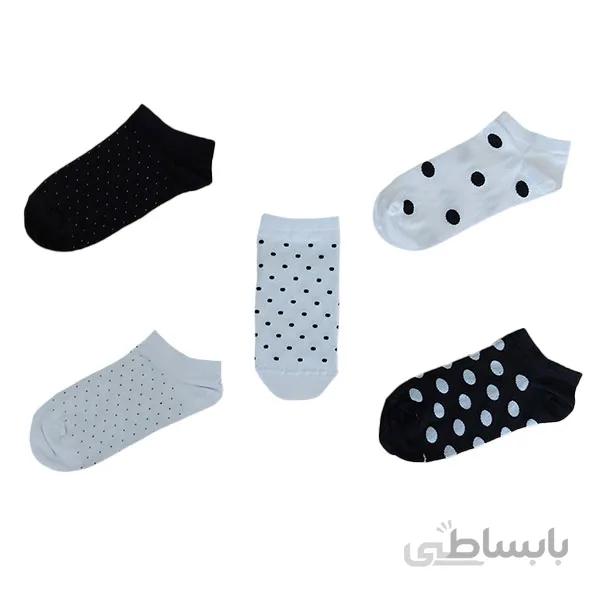 5 جفت جوراب مچی خالخالی شیک و متنوع زنانه کد PH506