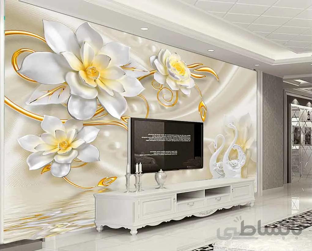 پوستر دیواری طرح گل سفید طلایی