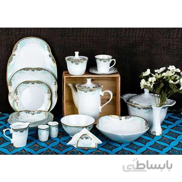 سرویس غذاخوری 30 پارچه ( 6 نفره ) چهار گوش چینی اسپیرینگ پردیس مدل دانته فیروزه کد 1003 (Dante)