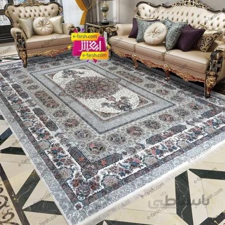 فرش ماشینی نگین مشهد طرح 1215 کرم گل برجسته