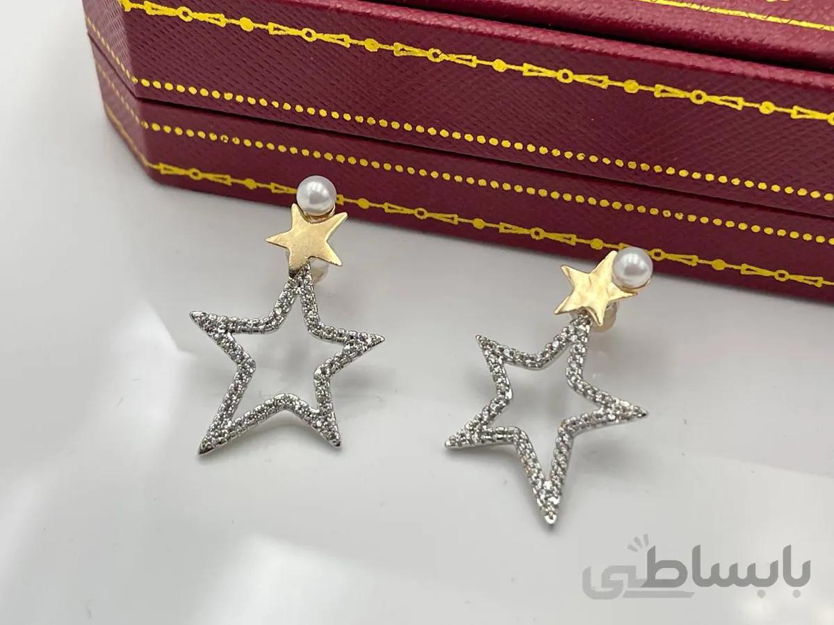 گوشواره ژوپینگ طرح ستاره و مروارید فول نگین