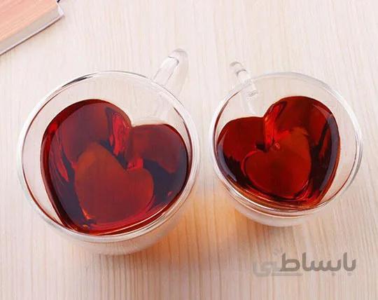 لیوان طرح قلب دو جداره پیرکس بزرگ ا Large Pyrex double-walled heart design mug