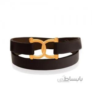 دستبند چرم و طلا طرح امگا کد XB826