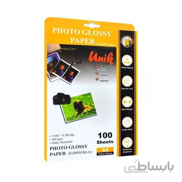 کاغذ فتو گلاسه براق 180 گرم RC یونیک سایز A4