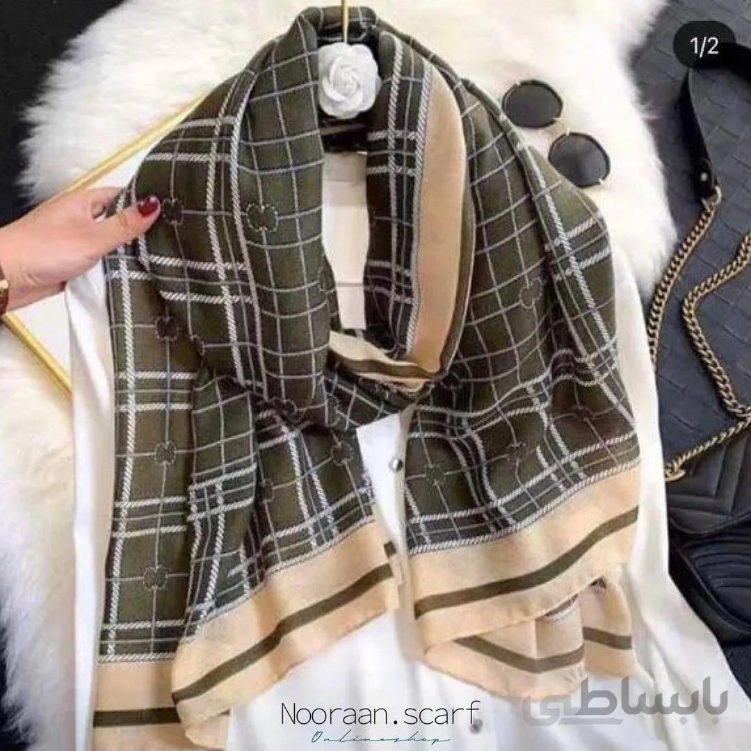شال نخی پاییزه سبز کرم وارداتی ا shall1400090