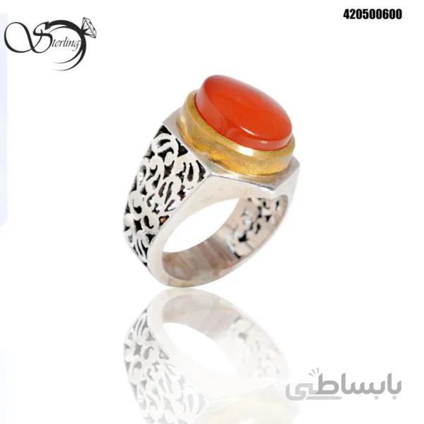 انگشتر عقیق رکاب شبکه نقره مردانه کد:۱۵۴۳