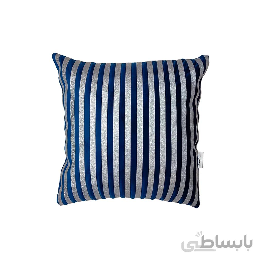 کوسن ترکیبی چرم و مخمل مدل رومی رنگ ابی