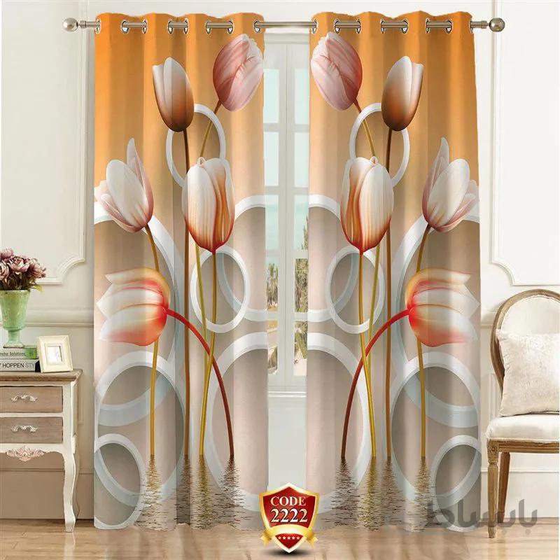 پرده پانچی کد 2222-3d-b طرح سه بعدی گل لاله و دایره