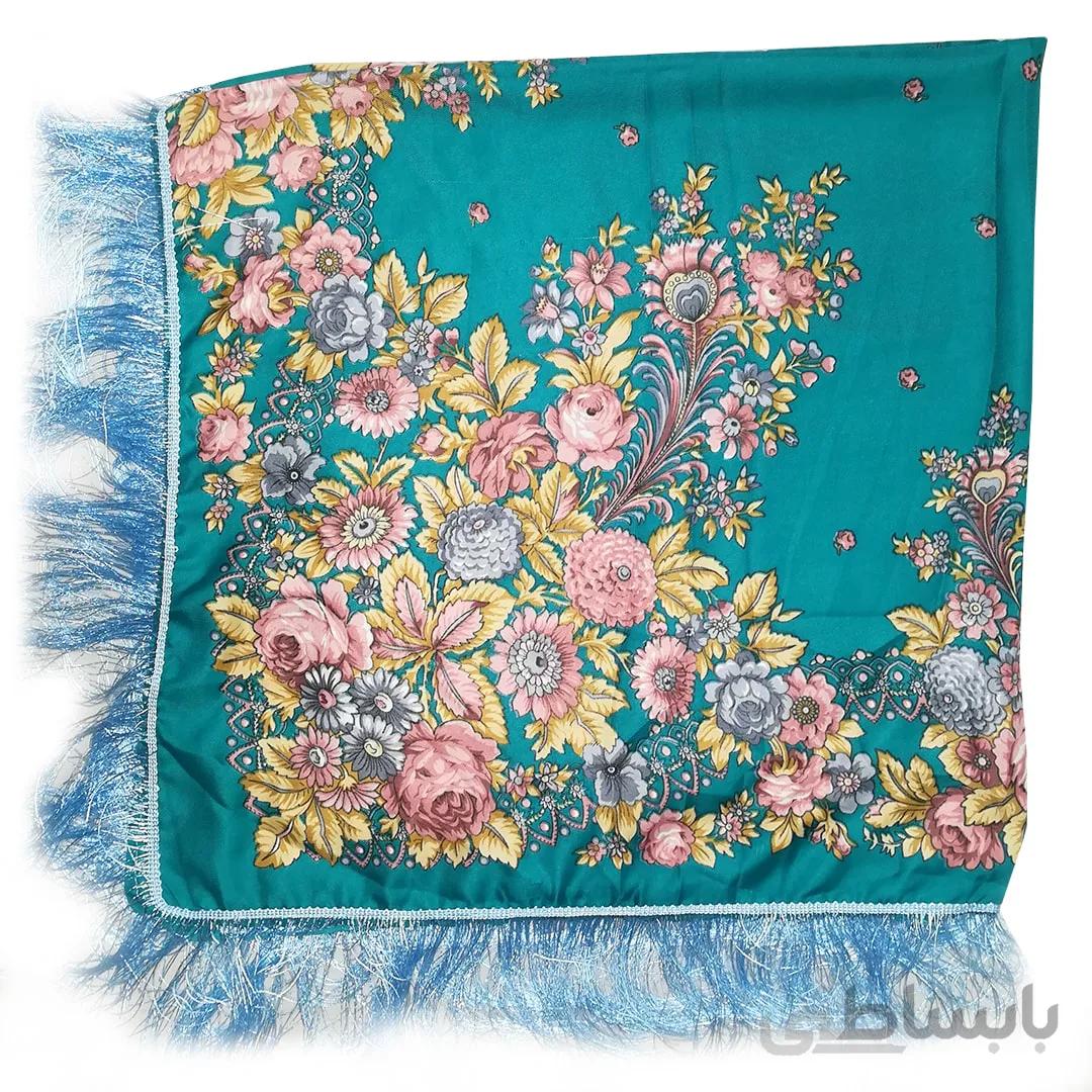 روسری ترکمنی گلدار زمینه سبز