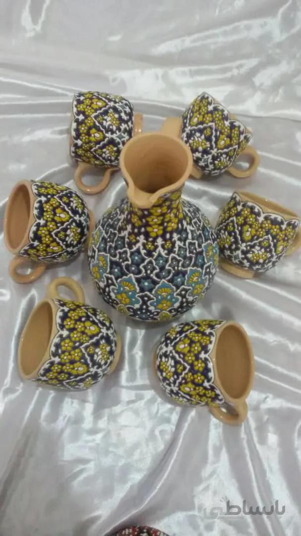 پارچ و لیوان سفالی لعاب برجسته کد ۱۰۲۷۶