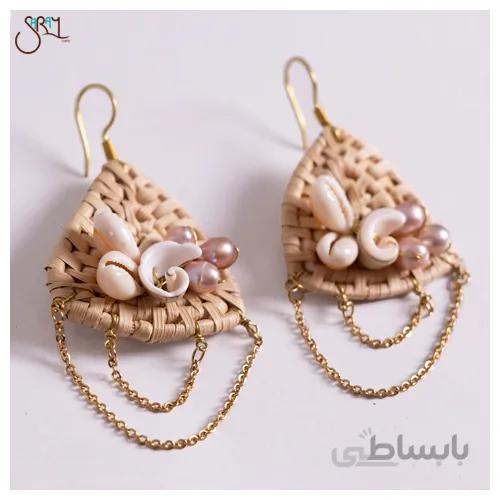 گوشواره حصیری با صدف و مروارید مدل 2102