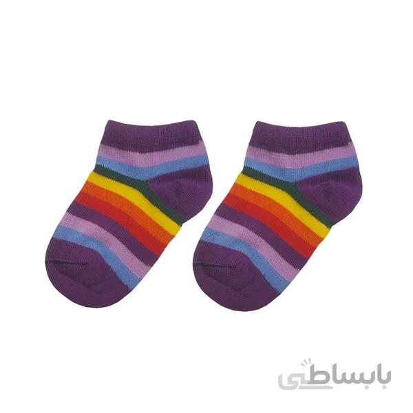 جوراب مچی راه راه بچگانه طرح رنگین کمان کد PH382
