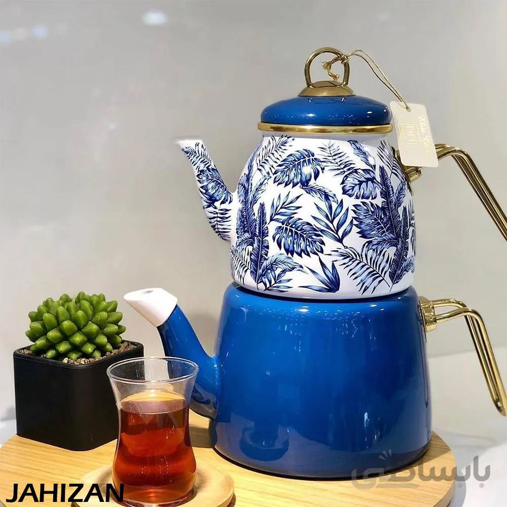 کتری قوری لعابی آبی گلدار پاچی ترکیه کد 371491