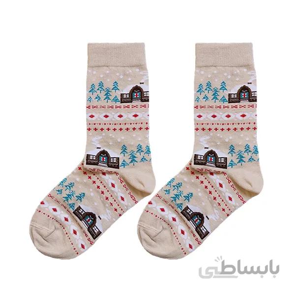 جوراب ساقدار با طرح کلبه جنگلی کد ph597