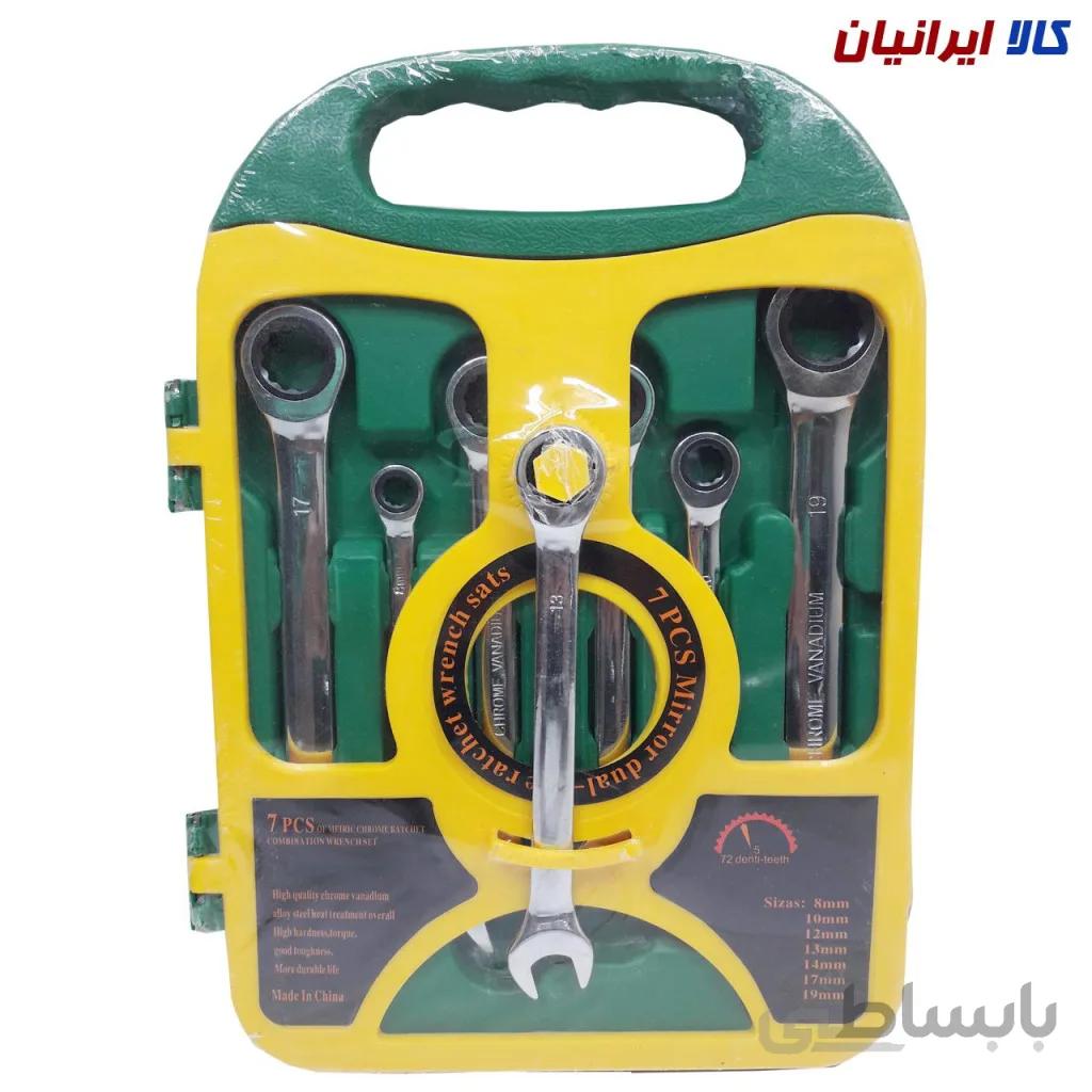 مجموعه 7 عددی آچار یک سر تخت یک سر جغجغه کروم وانادیوم
